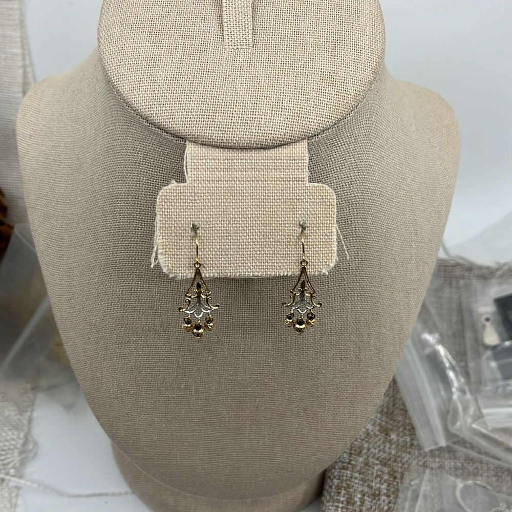 Vintage White & Yellow 10K Gold Chandelier Earrings - Picture 3 of 9